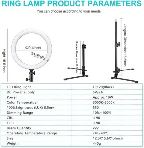 Godox LR120 Ring Light Kit, 12" Ring Light with Adjustable Stand, 3000K to 6000K Brightness 10%-100% CRI 90+ with Cell Phone Holder for Live Stream/Makeup/YouTube/TikTok in Kuwait