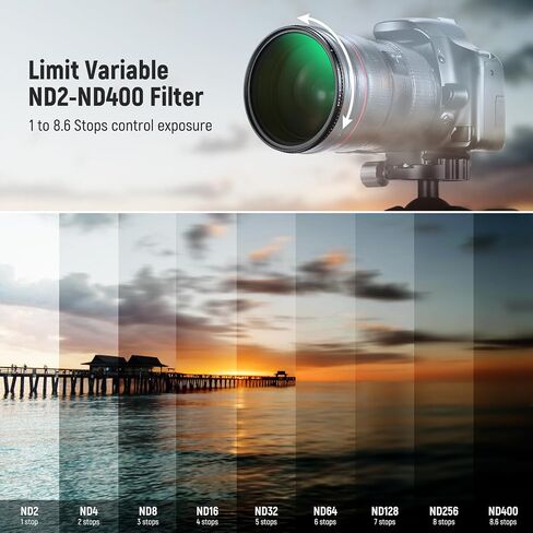 NEEWER 58mm True Colors Variable ND2-ND400 Filter, Hard Stops Adjustable Neutral Density VND Filter with Multi Coated HD Optical Glass/Aluminum Frame/Water Repellent/Scratch Resistant in Saudi Arabia
