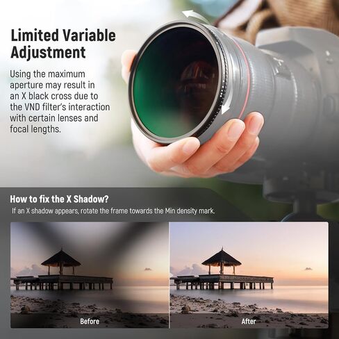 NEEWER 58mm True Colors Variable ND2-ND400 Filter, Hard Stops Adjustable Neutral Density VND Filter with Multi Coated HD Optical Glass/Aluminum Frame/Water Repellent/Scratch Resistant in Saudi Arabia