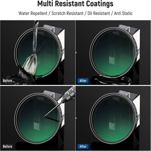 NEEWER 58mm True Colors Variable ND2-ND400 Filter, Hard Stops Adjustable Neutral Density VND Filter with Multi Coated HD Optical Glass/Aluminum Frame/Water Repellent/Scratch Resistant in Saudi Arabia