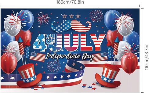 4th of July Backdrop, Happy US Flag Independence Day Photography Background, Patriotic National Veterans Day American Flag Background Decor, Memorial Day Photo Banner Backdrop(71x43inch) (Black) in Saudi Arabia