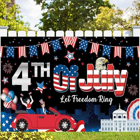 4th of July Backdrop, Happy US Flag Independence Day Photography Background, Patriotic National Veterans Day American Flag Background Decor, Memorial Day Photo Banner Backdrop(71x43inch) (Black) in Saudi Arabia