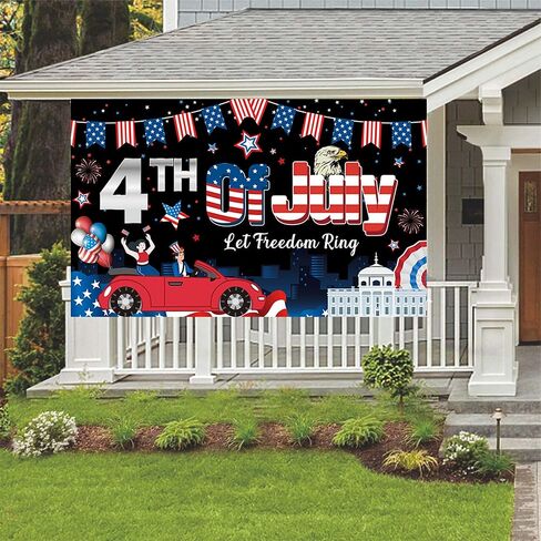 4th of July Backdrop, Happy US Flag Independence Day Photography Background, Patriotic National Veterans Day American Flag Background Decor, Memorial Day Photo Banner Backdrop(71x43inch) (Black) in Saudi Arabia