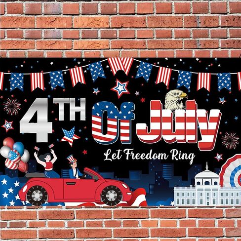4th of July Backdrop, Happy US Flag Independence Day Photography Background, Patriotic National Veterans Day American Flag Background Decor, Memorial Day Photo Banner Backdrop(71x43inch) (Black) in Saudi Arabia