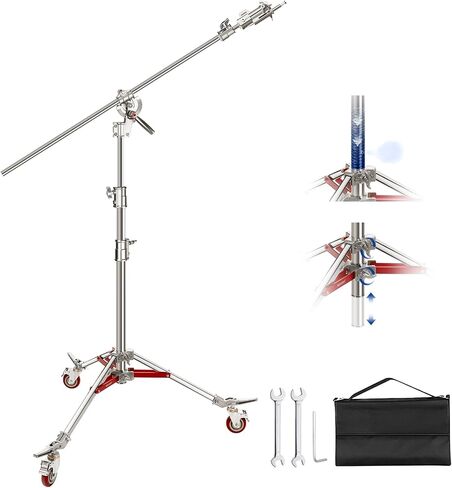 NEEWER Heavy Duty Air Cushioned C Stand with Boom Arm, 14.4ft Stainless Steel Light Stand with Casters & 7ft Holding Arm, Photography C Stand for Studio Flash Softbox Monolight Reflector, SC440AW in Saudi Arabia