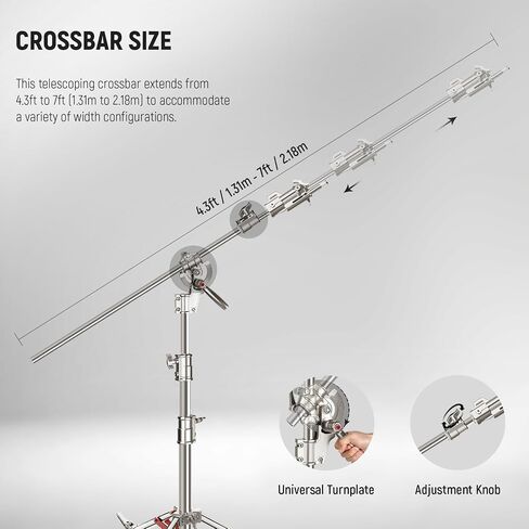 NEEWER Heavy Duty Air Cushioned C Stand with Boom Arm, 14.4ft Stainless Steel Light Stand with Casters & 7ft Holding Arm, Photography C Stand for Studio Flash Softbox Monolight Reflector, SC440AW in Saudi Arabia