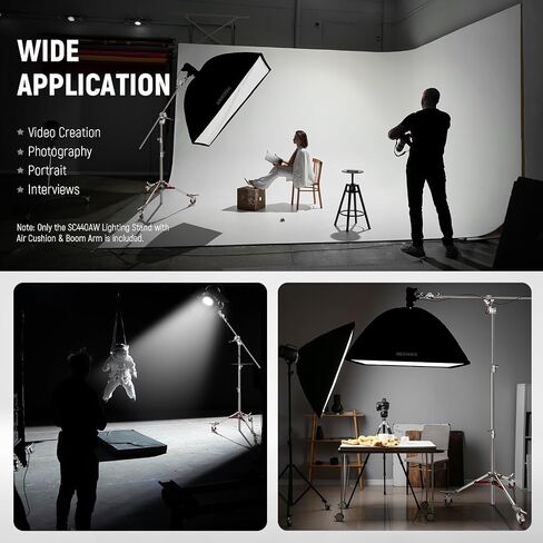 NEEWER Heavy Duty Air Cushioned C Stand with Boom Arm, 14.4ft Stainless Steel Light Stand with Casters & 7ft Holding Arm, Photography C Stand for Studio Flash Softbox Monolight Reflector, SC440AW in Saudi Arabia