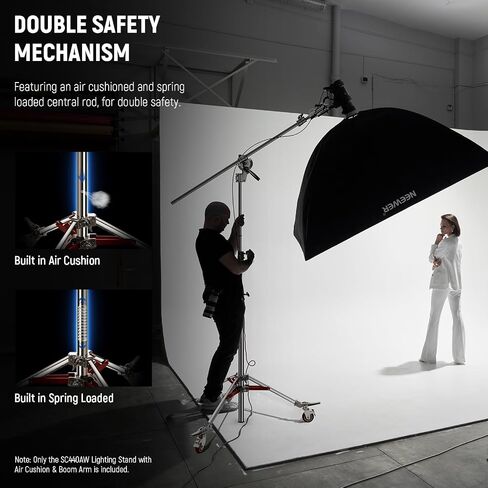 NEEWER Heavy Duty Air Cushioned C Stand with Boom Arm, 14.4ft Stainless Steel Light Stand with Casters & 7ft Holding Arm, Photography C Stand for Studio Flash Softbox Monolight Reflector, SC440AW in Saudi Arabia