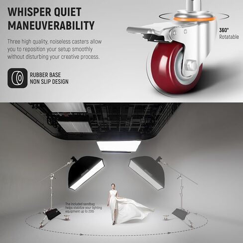 NEEWER Heavy Duty Air Cushioned C Stand with Boom Arm, 14.4ft Stainless Steel Light Stand with Casters & 7ft Holding Arm, Photography C Stand for Studio Flash Softbox Monolight Reflector, SC440AW in Saudi Arabia
