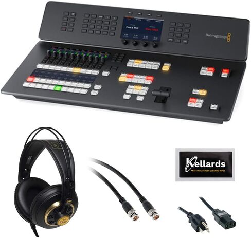 حزمة Blackmagic Design ATEM Television Studio HD8 ISO مع سماعات رأس استريو K240 Pro Studio، و10 بوصات BNC إلى BNC، وسلك طاقة للكمبيوتر الشخصي بطول 6 بوصات، ومناديل تنظيف Kellards in Saudi Arabia