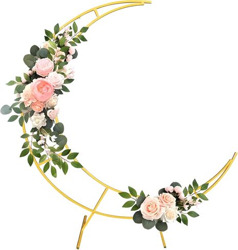 Balloon Arch Stand Wedding Backdrop 6FT Metal Crescent Moon Floral Curved Frame Party Anniversary Decor Bridal Shower (Gold) in Saudi Arabia