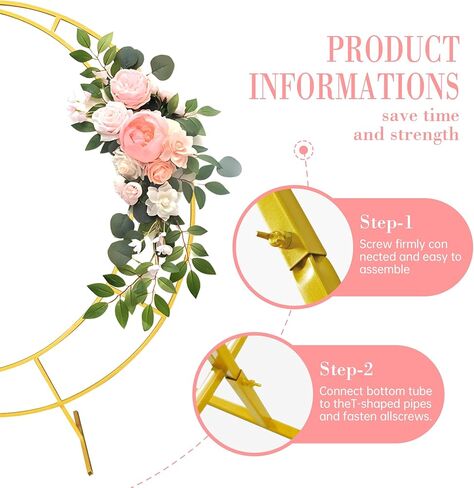 Balloon Arch Stand Wedding Backdrop 6FT Metal Crescent Moon Floral Curved Frame Party Anniversary Decor Bridal Shower (Gold) in Saudi Arabia