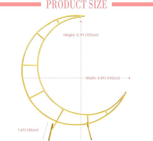 Balloon Arch Stand Wedding Backdrop 6FT Metal Crescent Moon Floral Curved Frame Party Anniversary Decor Bridal Shower (Gold) in Saudi Arabia