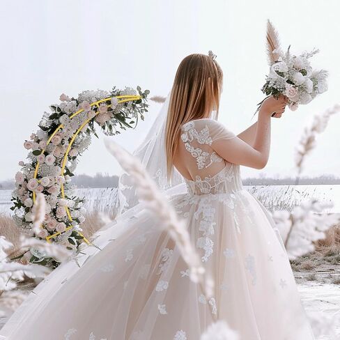 Balloon Arch Stand Wedding Backdrop 6FT Metal Crescent Moon Floral Curved Frame Party Anniversary Decor Bridal Shower (Gold) in Saudi Arabia