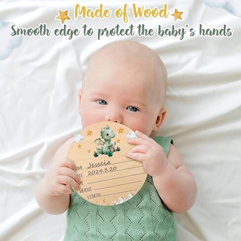 بطاقات معلم شهرية من Huray Rayho Little Dragon Baby علامات خشبية محايدة دعائم تصوير لحديثي الولادة مجموعة من 13 قرصًا خشبيًا من شهر واحد إلى عام واحد، سجل نمو الطفل in Kuwait