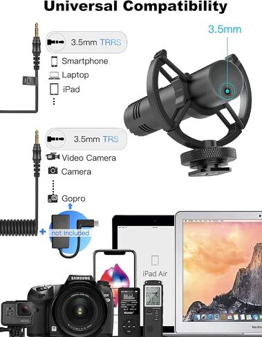 SYNCO External Video Microphone, Mic-M1S Camera Shotgun Microphone with Shock Mount Windshield for DSLR Camera Smartphone, Cardioid Directional Microphone in Saudi Arabia