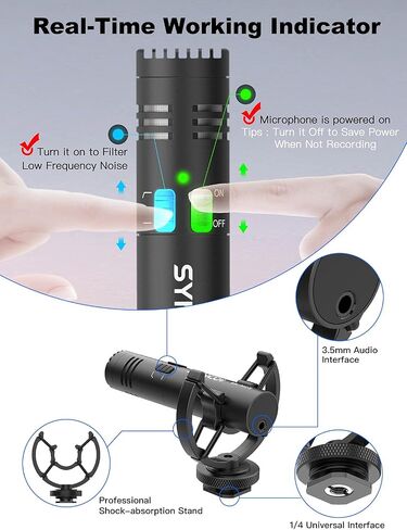 SYNCO External Video Microphone, Mic-M1S Camera Shotgun Microphone with Shock Mount Windshield for DSLR Camera Smartphone, Cardioid Directional Microphone in Saudi Arabia