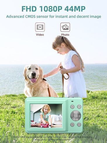 Digital Camera FHD 1080P Kids Camera with 32GB Card, 16X Zoom Anti Shake Compact Point and Shoot Digital Camera Small Camera for Kids Girls Boys Students, Mint Green in Kuwait