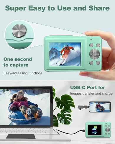 Digital Camera FHD 1080P Kids Camera with 32GB Card, 16X Zoom Anti Shake Compact Point and Shoot Digital Camera Small Camera for Kids Girls Boys Students, Mint Green in Kuwait