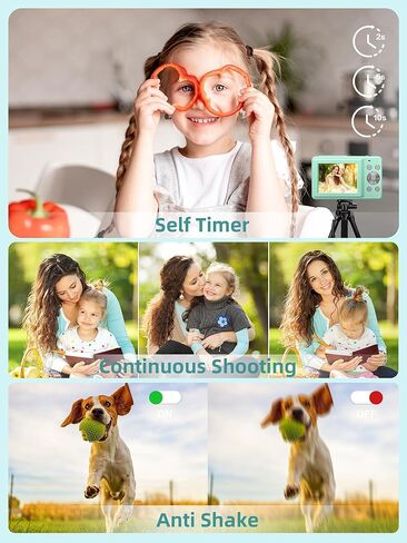 Digital Camera FHD 1080P Kids Camera with 32GB Card, 16X Zoom Anti Shake Compact Point and Shoot Digital Camera Small Camera for Kids Girls Boys Students, Mint Green in Kuwait