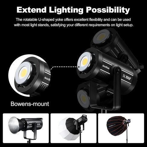 Godox SL-150WII SL150WII 5600K 150W High Power LED Studio Light, CRI96+ TLCI97+, Ultra Silent Fan with Bowens Mount for Studio,Shooting,Location,Interview Lighting in Saudi Arabia