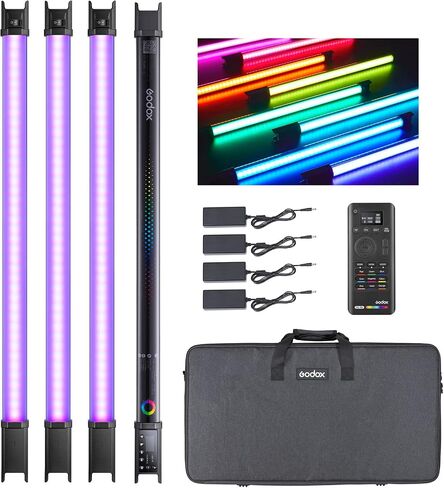 Godox TL60 4-Light Kit أنبوب ضوء، 2700K-6500K كامل اللون RGB LED عصا إضاءة فيديو، CRI96+ TLCI98+، تأثير ضوء 39 Fx، بطارية ليثيوم مدمجة، مع جهاز تحكم عن بعد وحقيبة حمل in Saudi Arabia