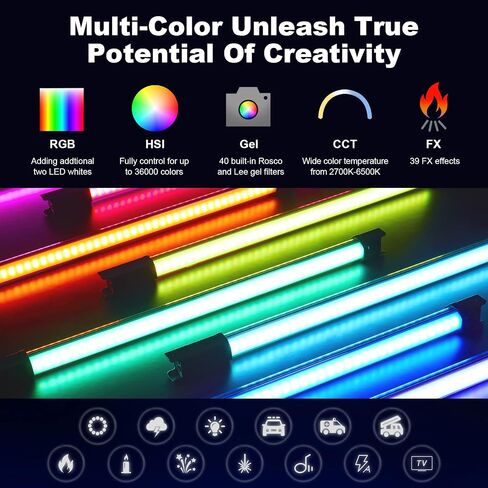 Godox TL60 4-Light Kit أنبوب ضوء، 2700K-6500K كامل اللون RGB LED عصا إضاءة فيديو، CRI96+ TLCI98+، تأثير ضوء 39 Fx، بطارية ليثيوم مدمجة، مع جهاز تحكم عن بعد وحقيبة حمل in Saudi Arabia