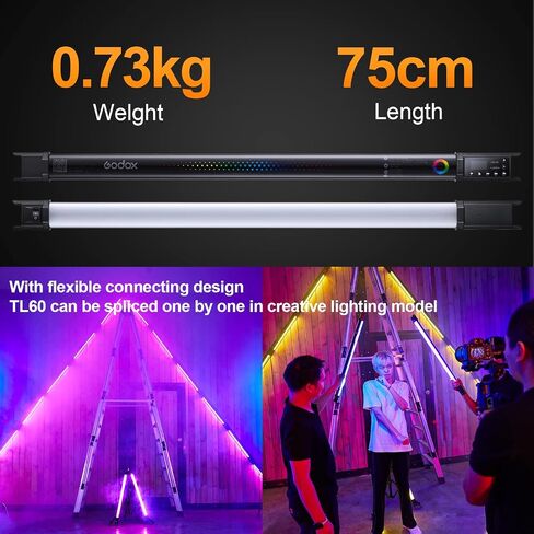 Godox TL60 4-Light Kit أنبوب ضوء، 2700K-6500K كامل اللون RGB LED عصا إضاءة فيديو، CRI96+ TLCI98+، تأثير ضوء 39 Fx، بطارية ليثيوم مدمجة، مع جهاز تحكم عن بعد وحقيبة حمل in Saudi Arabia