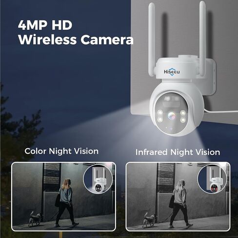 Hiseeu Solar Camera, 4MP 100% Wireless WiFi Camera Outdoor, Humanoid Detection, PTZ 360° View, Color Night Vision, IP66 Waterproof, 2-Way Audio, 2.4G WiFi, Compatible with NVR, No Monthly Fee, 2PCS in Saudi Arabia