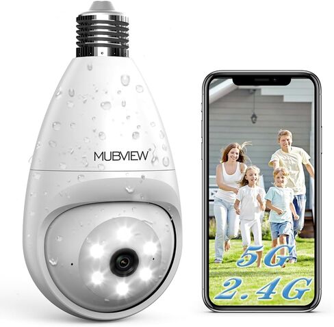 MUBVIEW Light Bulb Security Camera Outdoor Waterproof, 5GHz/2.4GHz WiFi Wireless Light Socket Security Camera, 2K Bulb Camera with Color Night Vision AI Human Detection, Compatible with Alexa in Kuwait