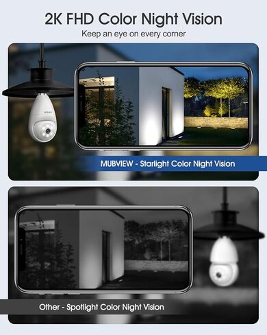 MUBVIEW Light Bulb Security Camera Outdoor Waterproof, 5GHz/2.4GHz WiFi Wireless Light Socket Security Camera, 2K Bulb Camera with Color Night Vision AI Human Detection, Compatible with Alexa in Kuwait