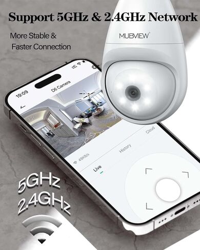 MUBVIEW Light Bulb Security Camera Outdoor Waterproof, 5GHz/2.4GHz WiFi Wireless Light Socket Security Camera, 2K Bulb Camera with Color Night Vision AI Human Detection, Compatible with Alexa in Kuwait