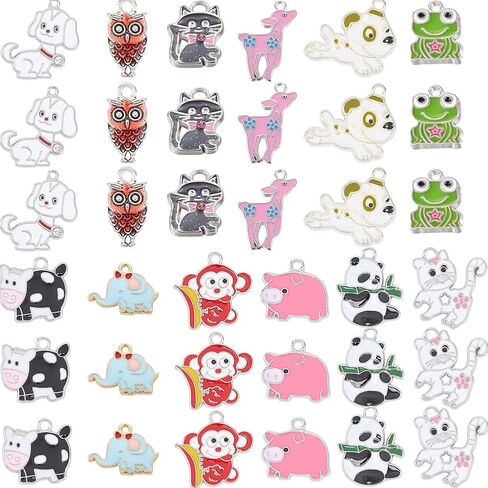 SUNNYCLUE 36Pcs Assorted Enamel Charms Gold Plated Animal Cat Panda Cow Dog Charms Pendants for Jewelry Making Necklace Earrings Bracelet Craft Findings in Saudi Arabia
