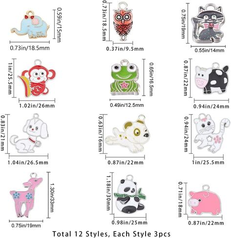 SUNNYCLUE 36Pcs Assorted Enamel Charms Gold Plated Animal Cat Panda Cow Dog Charms Pendants for Jewelry Making Necklace Earrings Bracelet Craft Findings in Saudi Arabia
