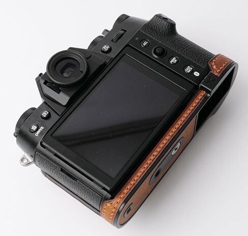 handmade Genuine Leather Camera Half Case for Fujifilm X-T50 - Top Layer Cowhide Body + Metal Base Plate - Hand Shank Free Design (Yellowish Brown) in Kuwait
