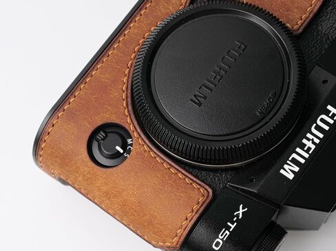 handmade Genuine Leather Camera Half Case for Fujifilm X-T50 - Top Layer Cowhide Body + Metal Base Plate - Hand Shank Free Design (Yellowish Brown) in Kuwait