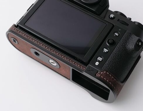 handmade Genuine Leather Camera Half Case for Fujifilm X-T50 - Top Layer Cowhide Body + Metal Base Plate - Hand Shank Free Design (Yellowish Brown) in Kuwait