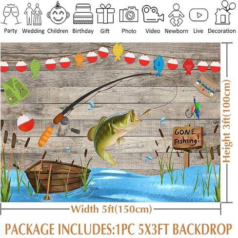 Avezano Rustic Wood Gone Fishing Backdrop for Birthday Party O Fish Ally Kids Baby Shower Photography Background Retirement Fisherman Party Decor Banner Supplies Photo Studio Props 7x5ft in Saudi Arabia