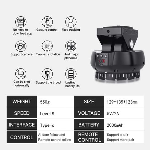 Andoer YT1200 Face Motorized Pan Tilt Head 2-axis Panoramic Head AI Smart Face Tracking 360 degrees Rotation Panoramic Tripod Head Wireless Remote Control 9 Levels Adjustable Speed 1kg Load Capacity in Saudi Arabia
