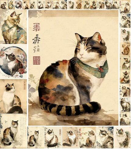 Decoupage Paper Pack (35 Sheets 6"x8") Cats Portrait Glass Mosaic Stained Glass FLONZ Vintage Pictures Reprint Cards for Decoupage, Craft and Scrapbooking in Kuwait