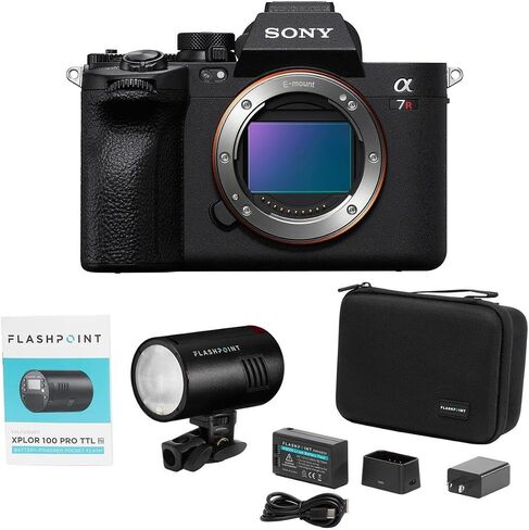 هيكل كاميرا Sony Alpha a7R V 61.0 ميجابكسل بإطار كامل وعدسة رقمية قابلة للتبديل - حزمة مع Flashpoint XPLOR 100 Pro TTL R2 ضوء أحادي يعمل بالبطارية in Saudi Arabia