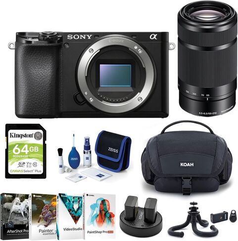 حزمة Sony Alpha a6100 APS-C بدون مرآة ILC (الهيكل فقط) مع عدسة 55-210 مم f/4.5-6.3 وحزمة حافظة ناعمة (8 قطع) in Saudi Arabia