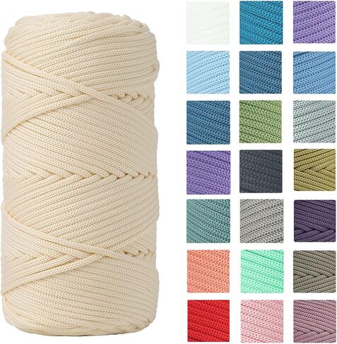 Polyester Cord 4mm 160 Yards Braided Macrame Cord, Elastic Yarn for Crocheting, Polyester Rope for DIY Hand Craft Bag Basket Cushion Home Decorations Projects in Kuwait