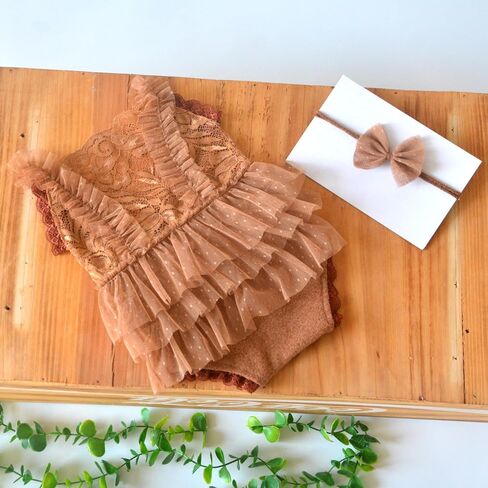Zeroest Newborn Baby Girl Photography Props Stretch Romper with Lace Trim & Headband,Newborn Outfit for Photoshot in Saudi Arabia