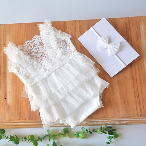Zeroest Newborn Baby Girl Photography Props Stretch Romper with Lace Trim & Headband,Newborn Outfit for Photoshot in Saudi Arabia