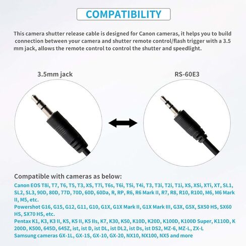 3.5mm to C1 Camera Shutter Release Cable Remote Control Cord Speedlight Flash Trigger Connect Spring Coiled Wire Cord for Canon Rebel T7 T7i T6 T6i T6S T5 T5i T4i T3 T3i T2 60D 70D in Saudi Arabia