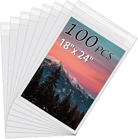 Acid-Free Picture Sleeves, 100Pack Crystal Clear Storage Bags for 18x24 Art Prints, Pictures, Photos, Frame Mats (Bag Size: 18 1/2"x24 2/5") in Saudi Arabia