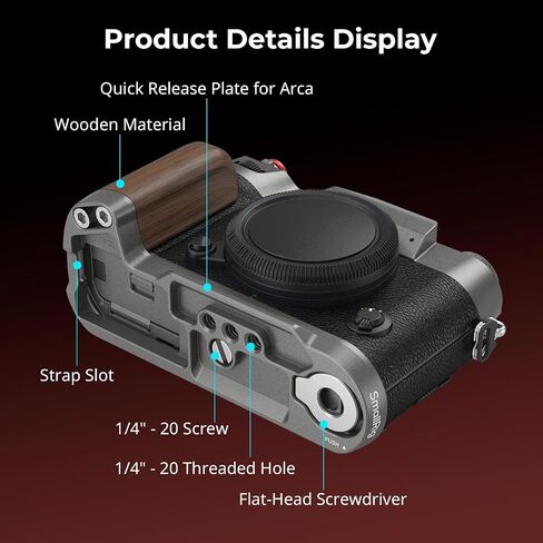 SMALLRIG X-T50 Handgrip, Wooden L-Shape Grip for FUJIFILM X-T50 Camera, Built-in Quick Release Plate for Arca, with Shutter Button and Hot Shoe Cover, Charcoal Silver - 4736 in Saudi Arabia