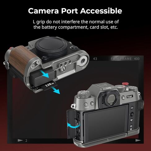 SMALLRIG X-T50 Handgrip, Wooden L-Shape Grip for FUJIFILM X-T50 Camera, Built-in Quick Release Plate for Arca, with Shutter Button and Hot Shoe Cover, Charcoal Silver - 4736 in Saudi Arabia