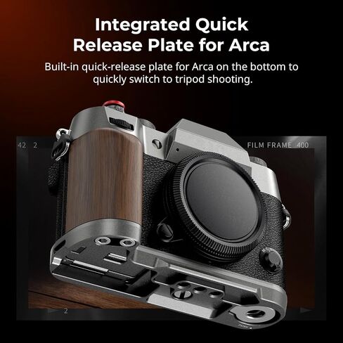 SMALLRIG X-T50 Handgrip, Wooden L-Shape Grip for FUJIFILM X-T50 Camera, Built-in Quick Release Plate for Arca, with Shutter Button and Hot Shoe Cover, Charcoal Silver - 4736 in Saudi Arabia